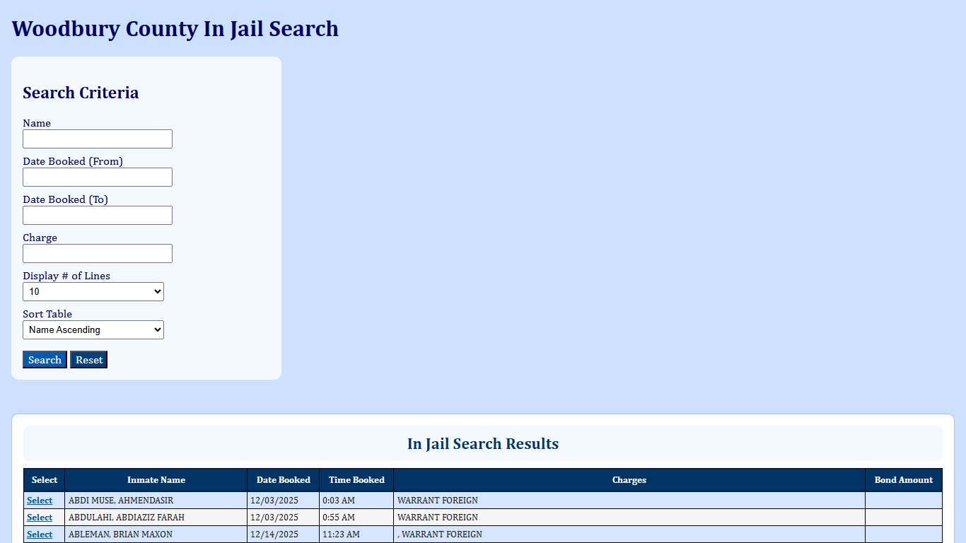 Woodbury County In Jail Search